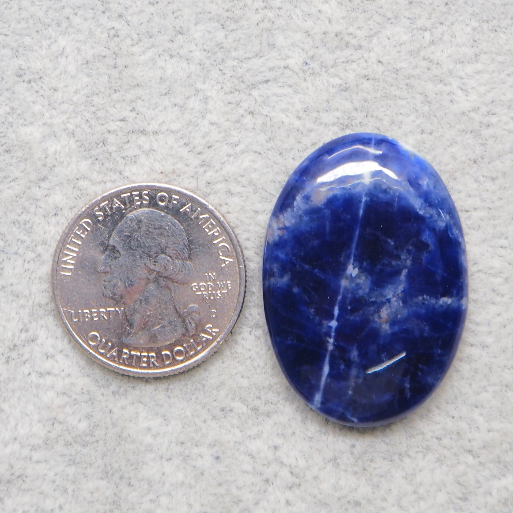 Natural Sodalite Oval Cabochon 36x25mm 44ct - Royal Blue with White Calcite Veining - Pedra Gems
