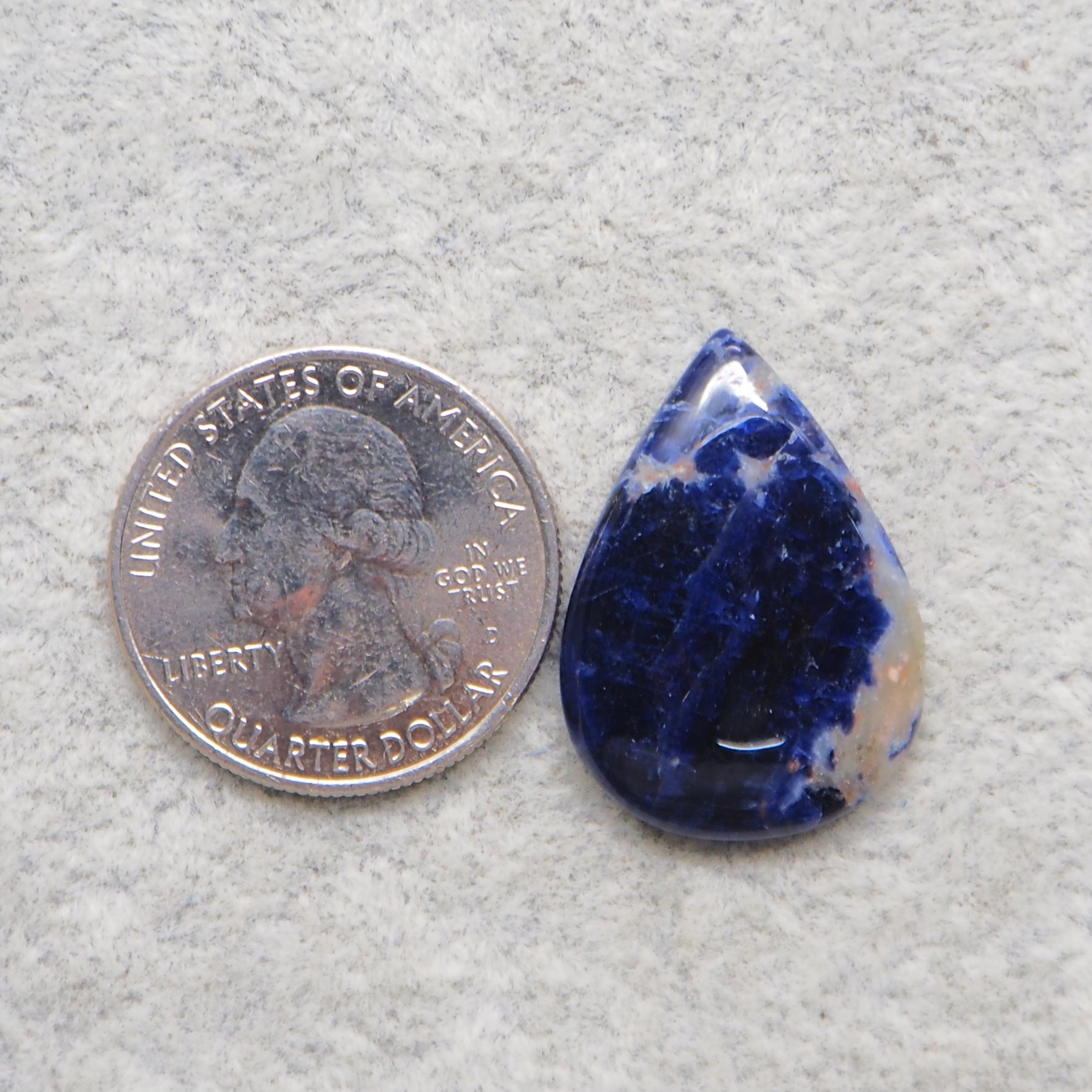 Natural Sodalite Pear Cabochon 27x19mm 17ct - Royal Blue with White Calcite Veining - Pedra Gems