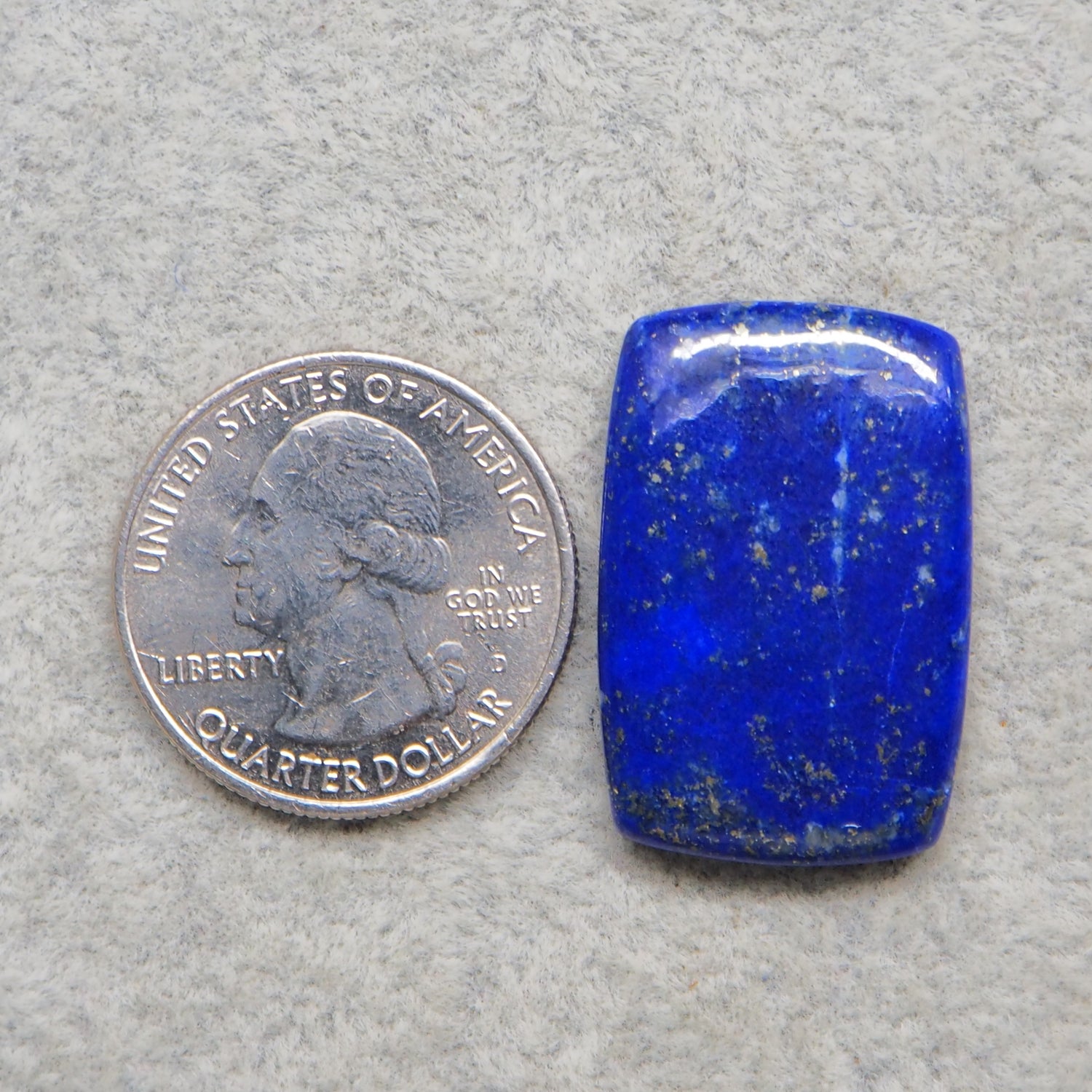 Natural Lapis Lazuli rectangle cabochon 29x17mm 25.5ct front view deep blue pyrite flecks Pedra Gems