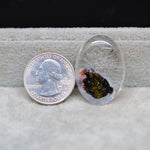 Garden quartz drill and fill cabochon 31x23mm front view US quarter dollar size reference Pedra Gems