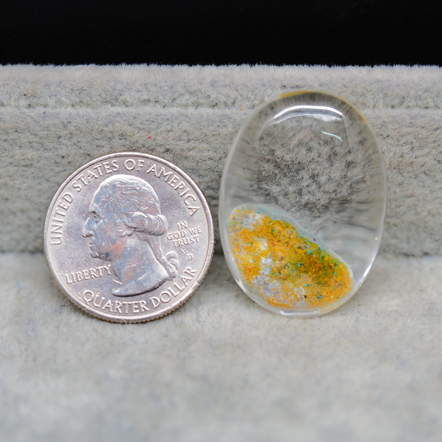 Garden quartz drill fill cabochon 32x23mm oval golden yellow orange mineral fill Pedra Gems
