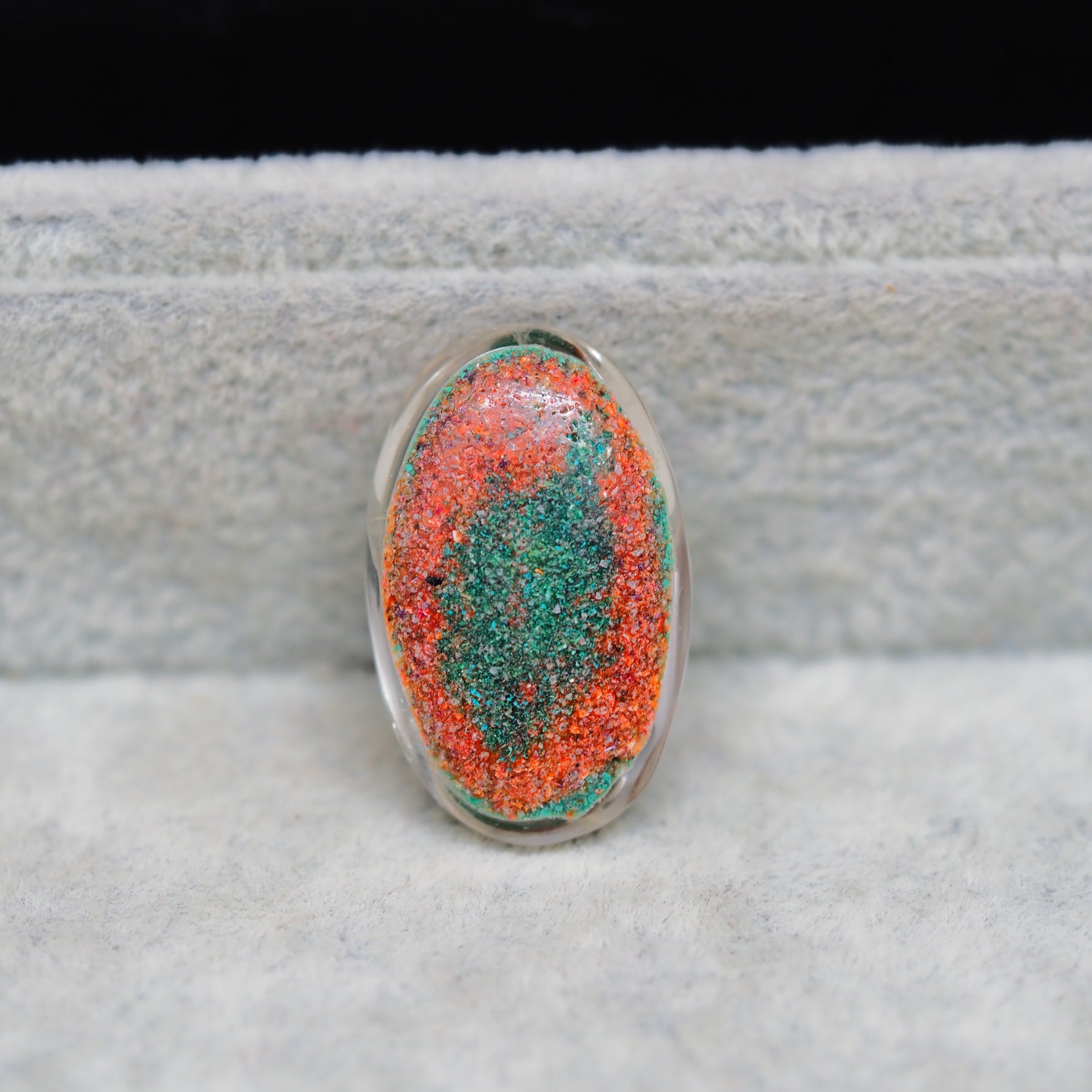 Garden quartz drill fill cabochon 27x27mm oval side view 9mm dome profile