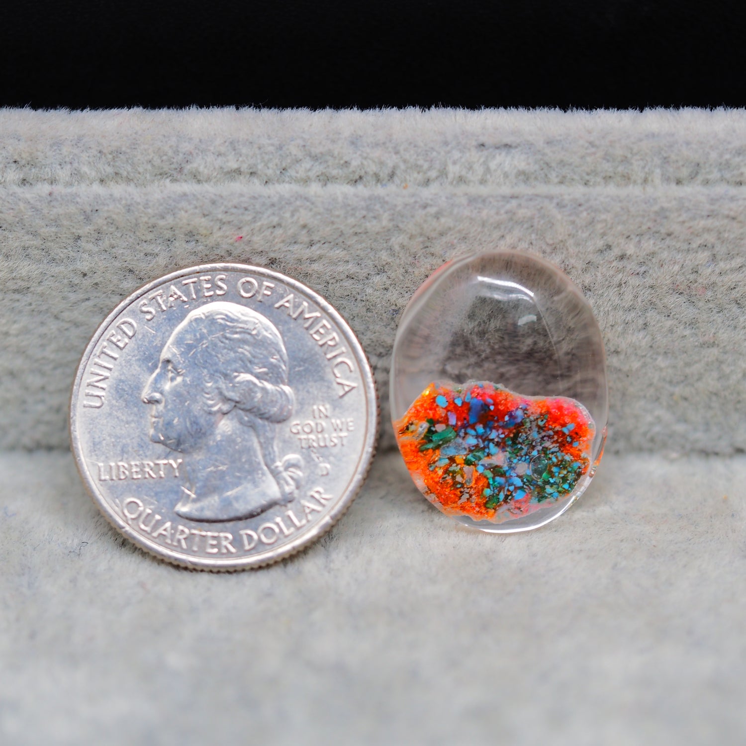 Garden quartz drill fill cabochon 22x17mm oval orange red teal mineral fill Pedra Gems