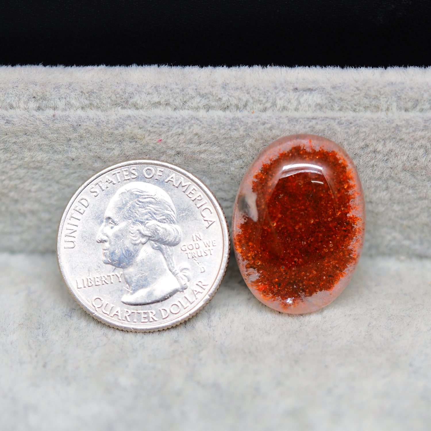 Garden quartz drill fill cabochon 25x18mm oval deep red orange mineral fill Pedra Gems