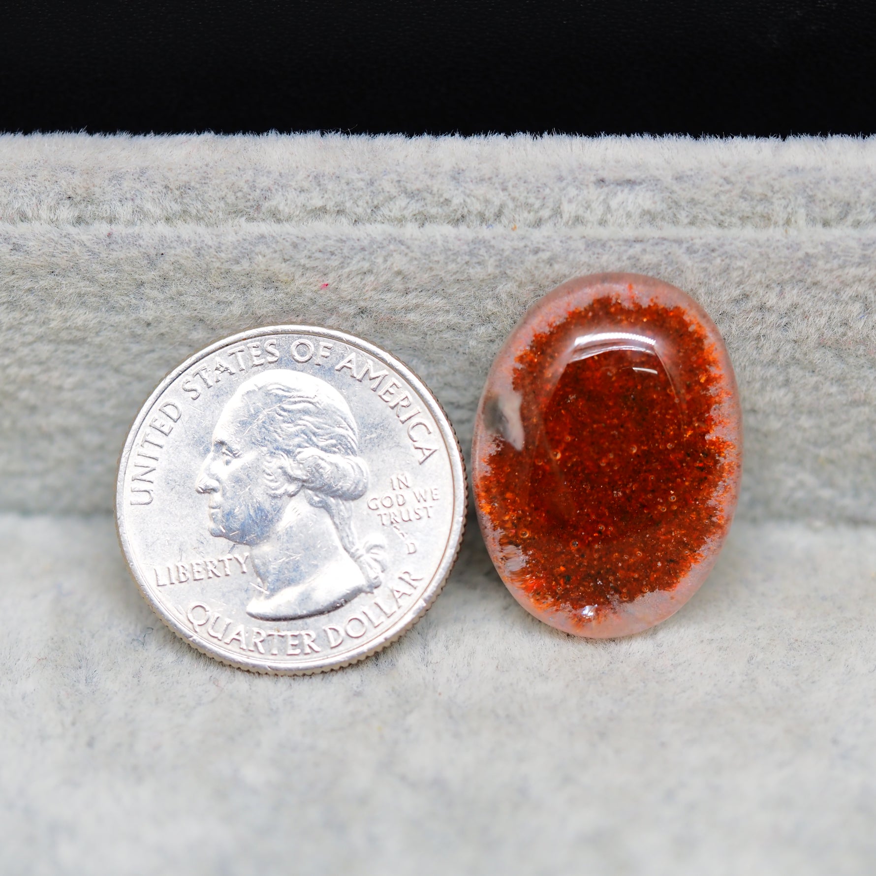 Garden quartz drill fill cabochon 25x18mm oval deep red orange mineral fill Pedra Gems