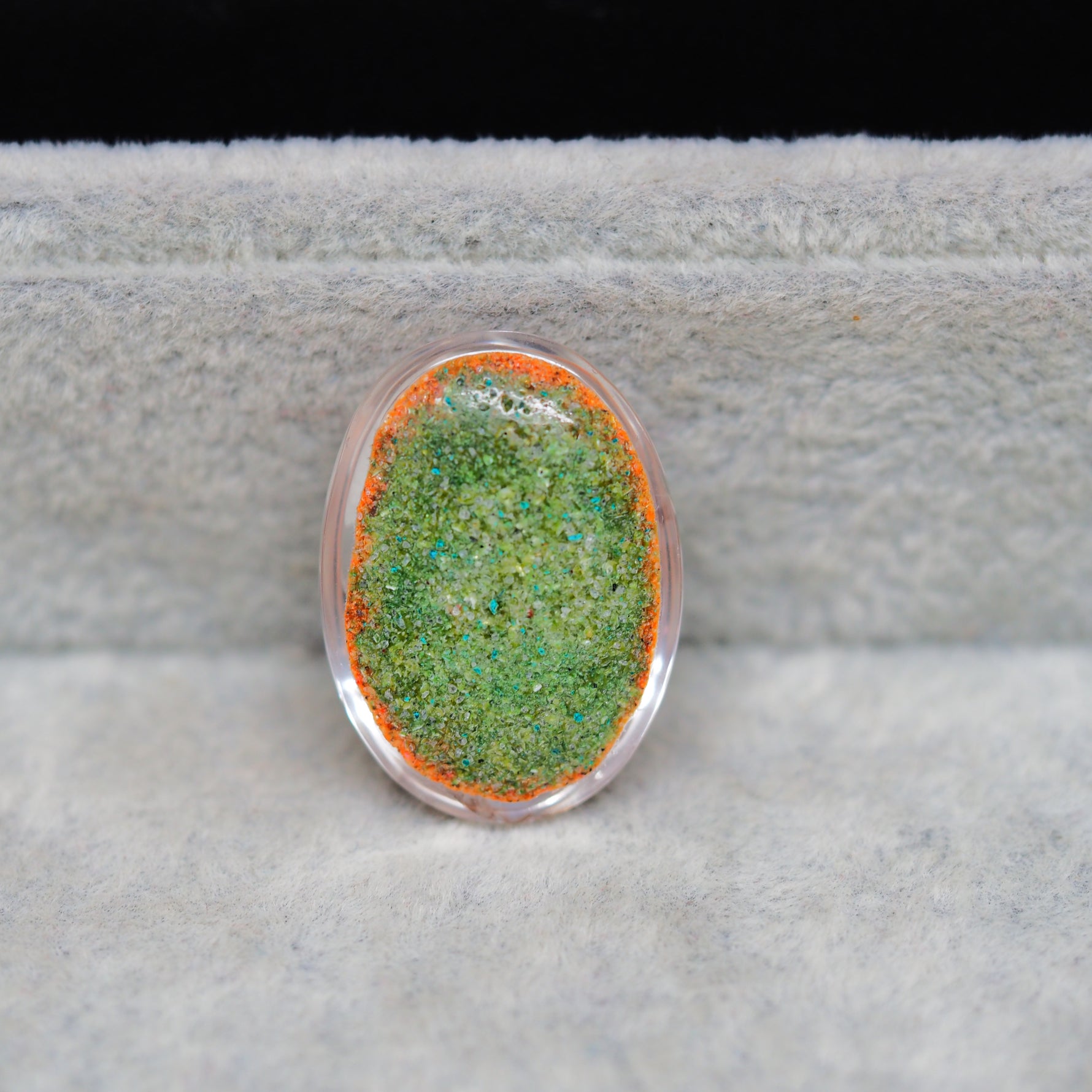 Garden quartz drill fill cabochon 25x18mm oval side view 9mm dome profile