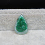 Garden quartz drill fill cabochon 26x18mm pear top view coin size comparison