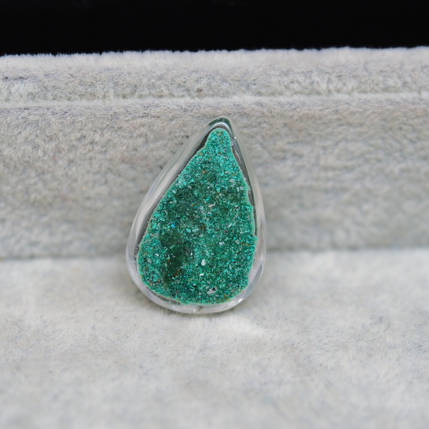 Garden quartz drill fill cabochon 26x18mm pear side view 10mm dome profile
