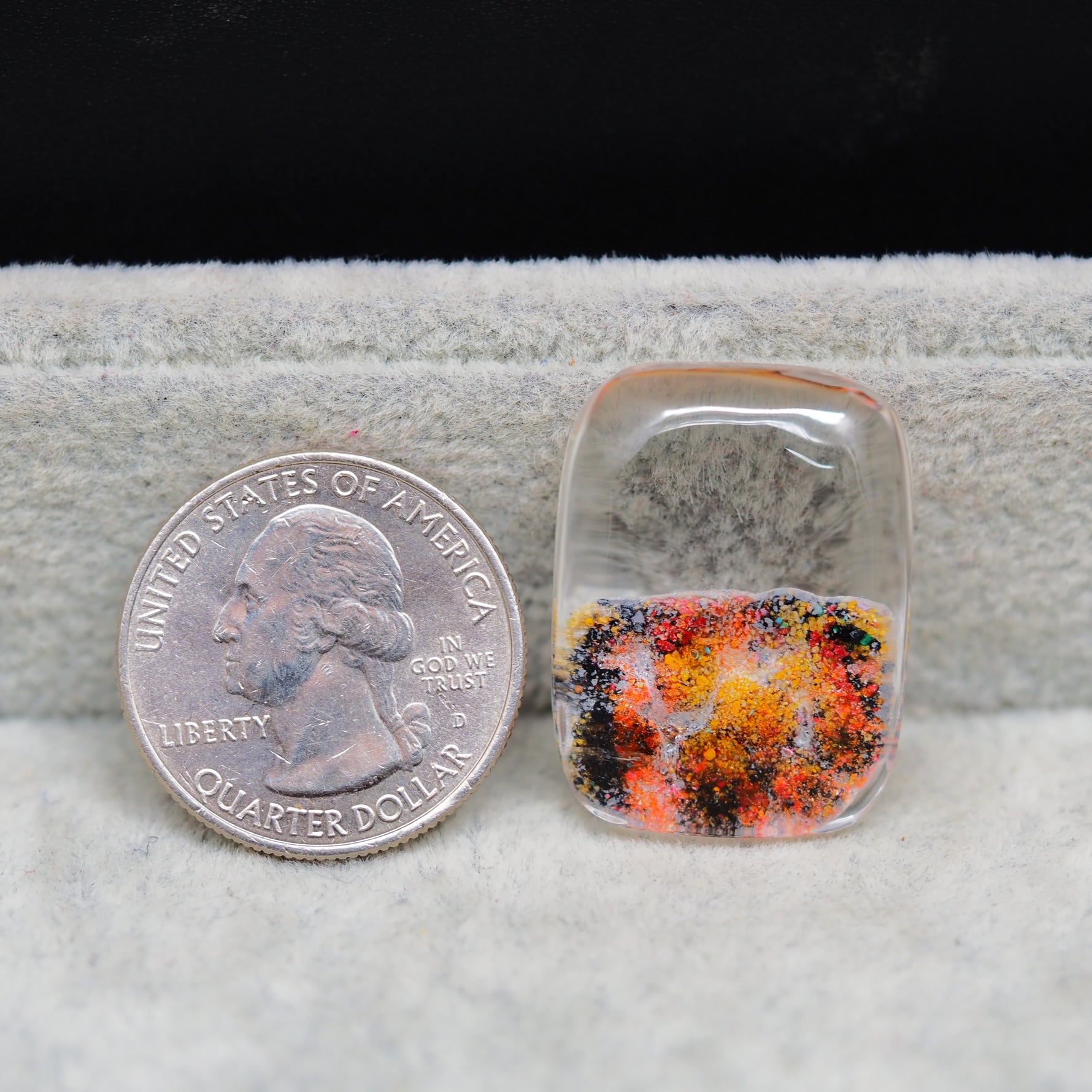 Garden quartz drill fill cabochon 28x21mm cushion multicolour orange red yellow black mineral fill Pedra Gems