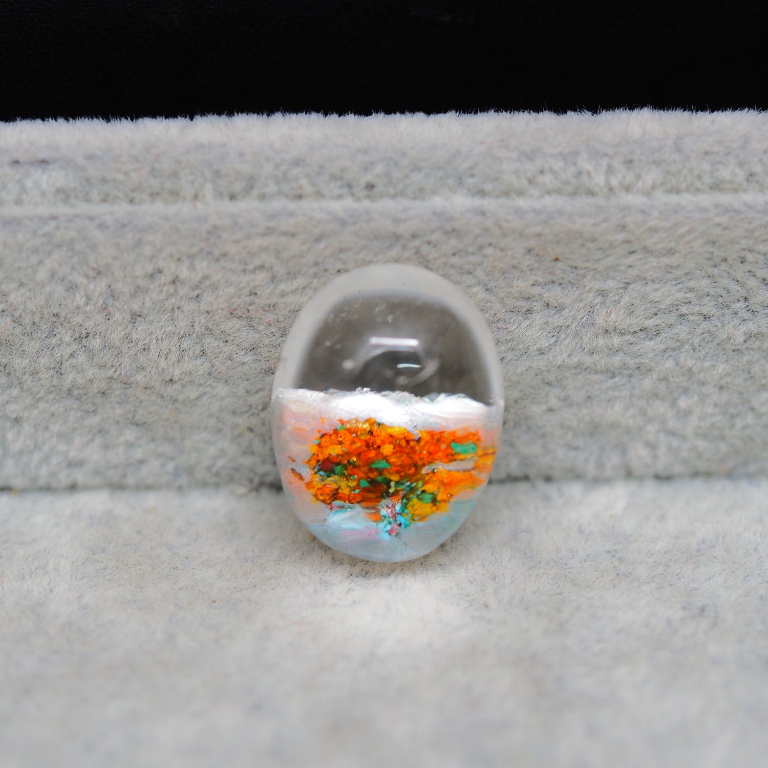 Garden quartz drill fill cabochon 22x16mm oval top view coin size comparison