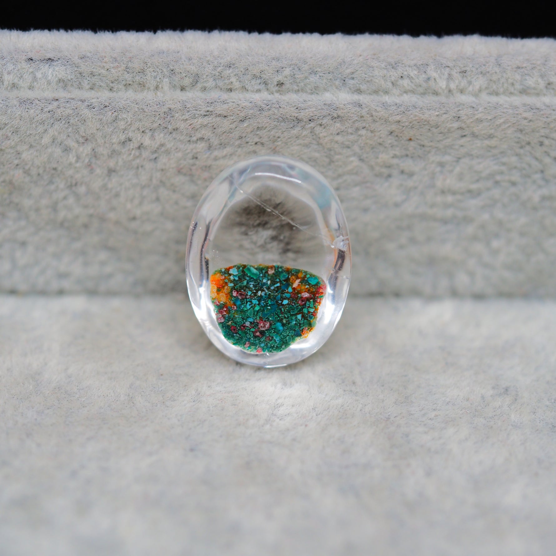 Garden quartz drill fill cabochon 22x16mm oval side view 11mm dome profile