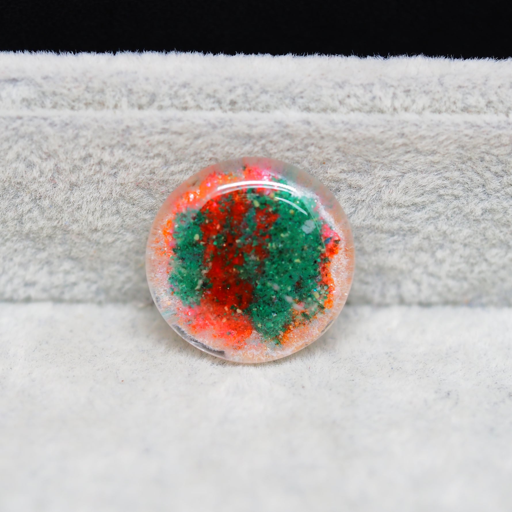Garden quartz drill fill cabochon 22x22mm round top view coin size comparison