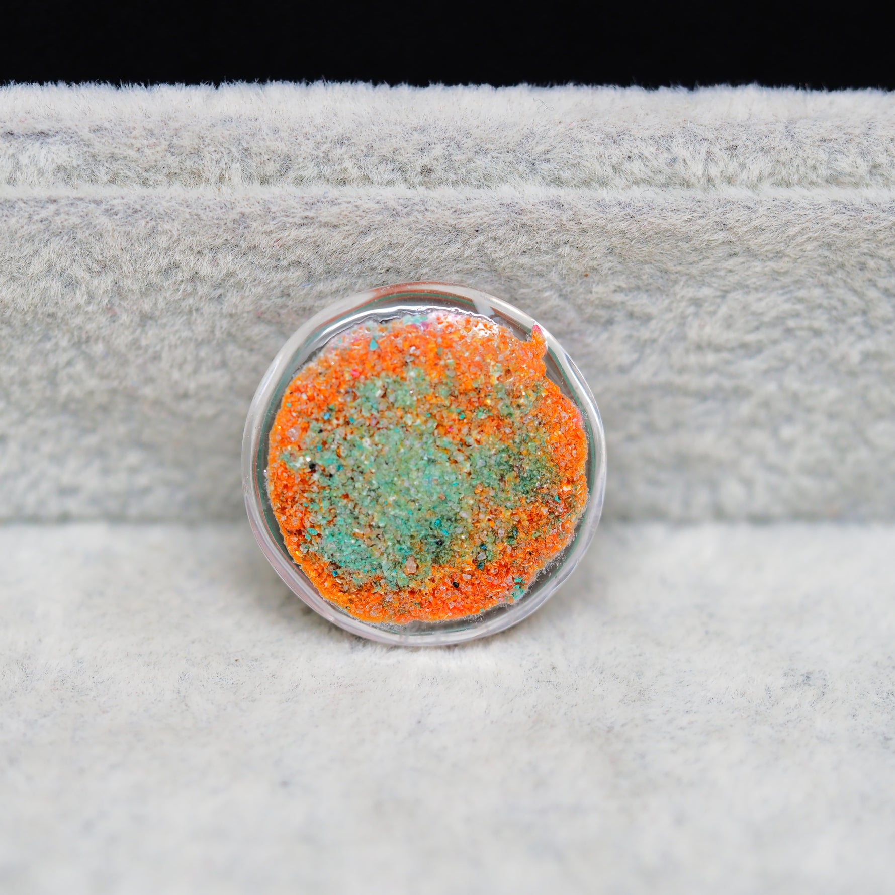Garden quartz drill fill cabochon 22x22mm round side view 7mm dome profile