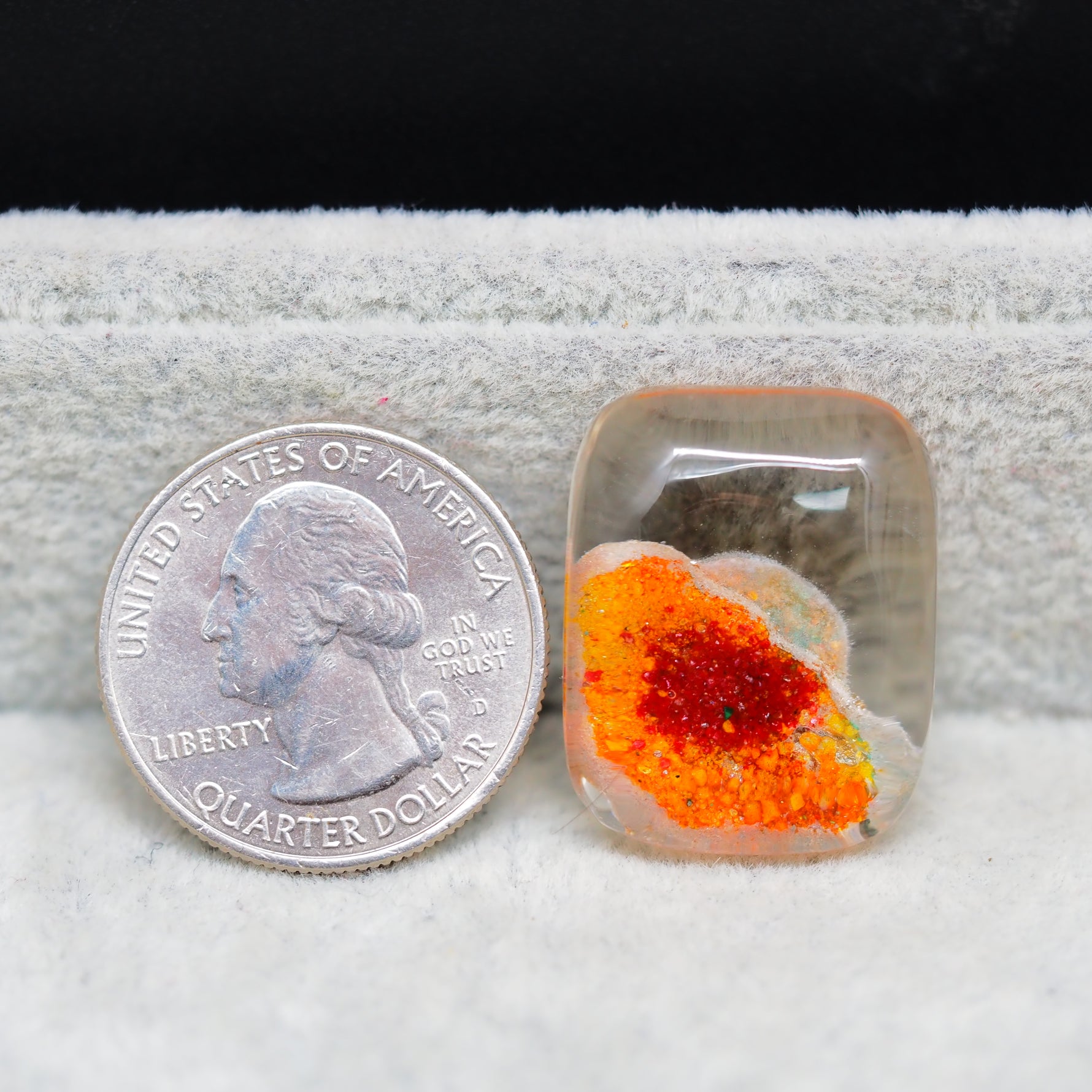 Garden quartz drill fill cabochon 25x20mm cushion orange red mineral fill Pedra Gems