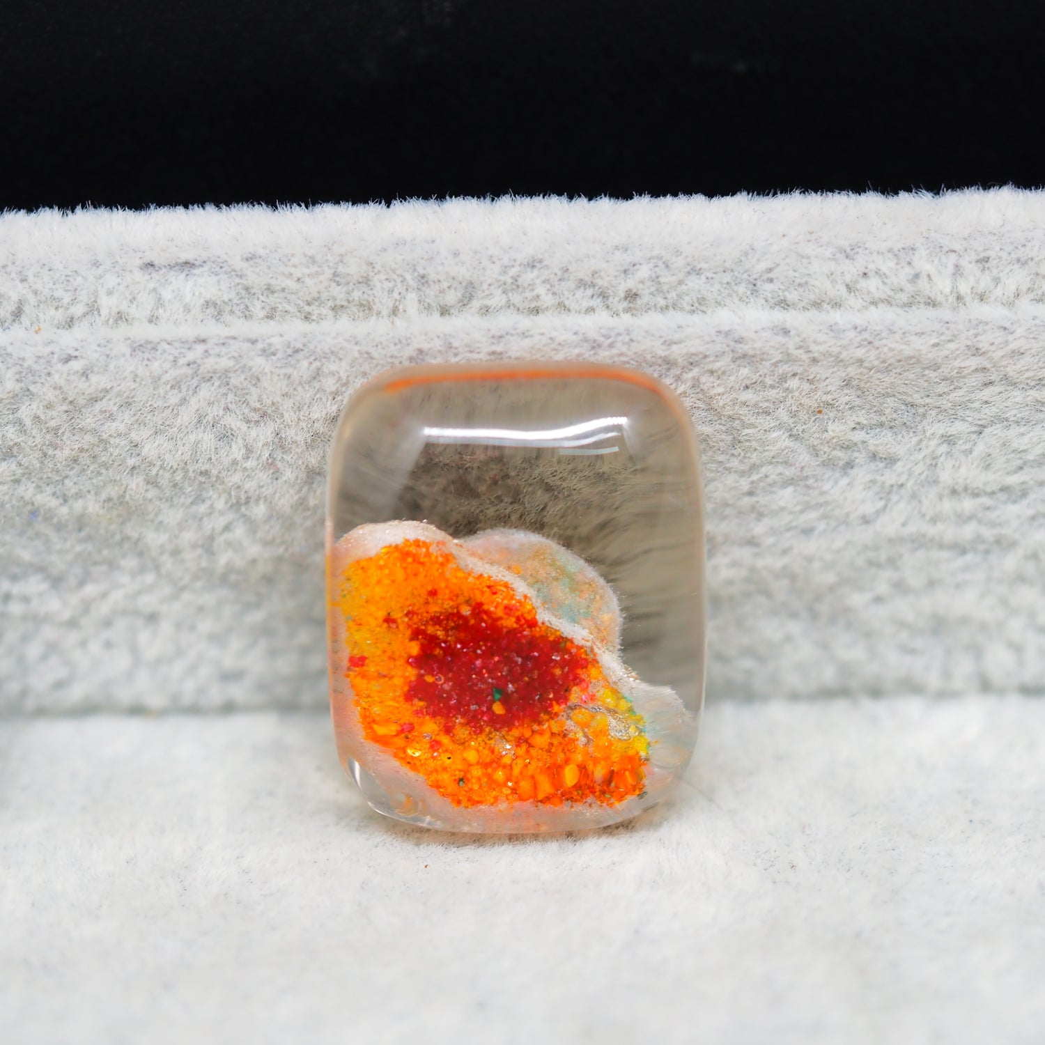 Garden quartz drill fill cabochon 25x20mm cushion top view coin size comparison
