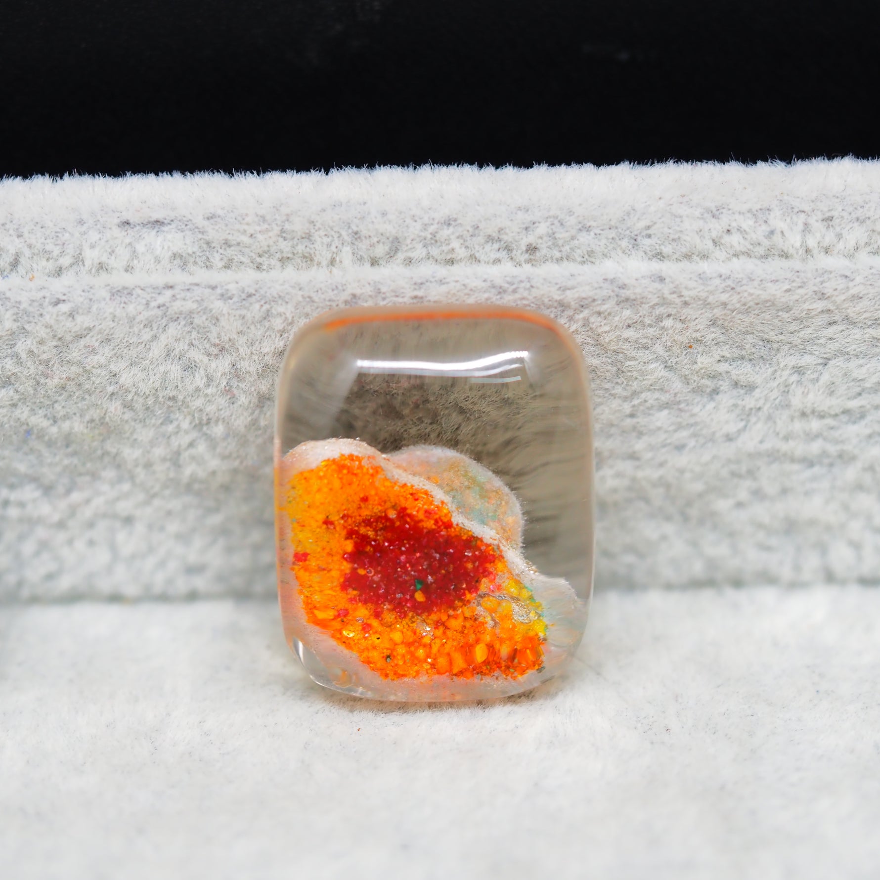 Garden quartz drill fill cabochon 25x20mm cushion top view coin size comparison