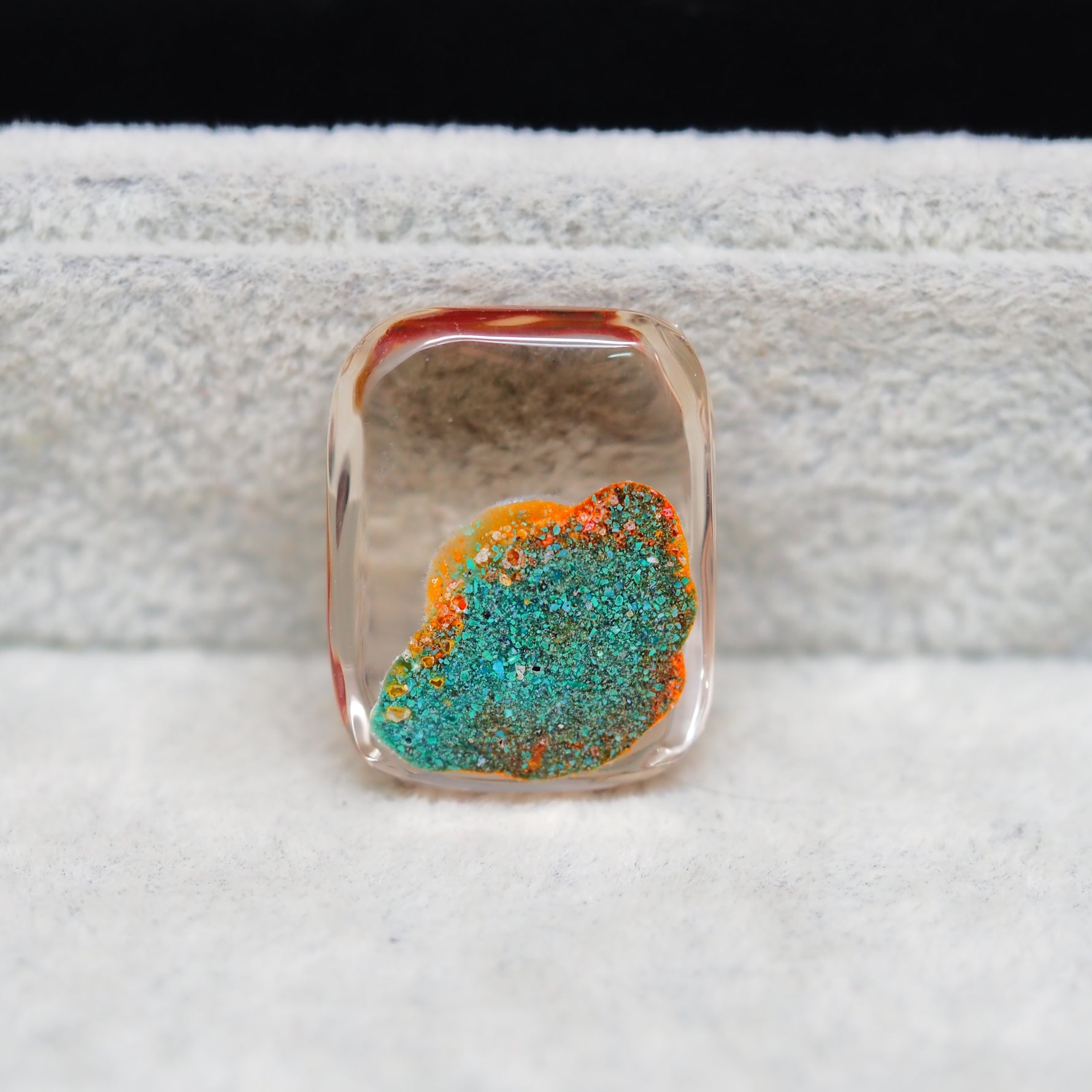Garden quartz drill fill cabochon 25x20mm cushion side view 9mm dome profile