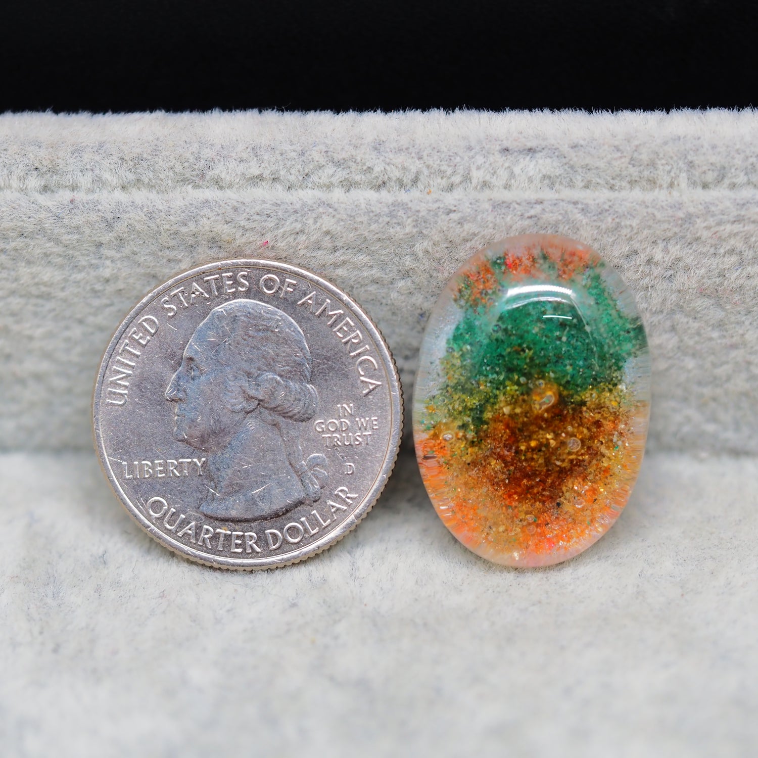 Garden quartz drill fill cabochon 26x18mm oval green orange gold mineral fill Pedra Gems