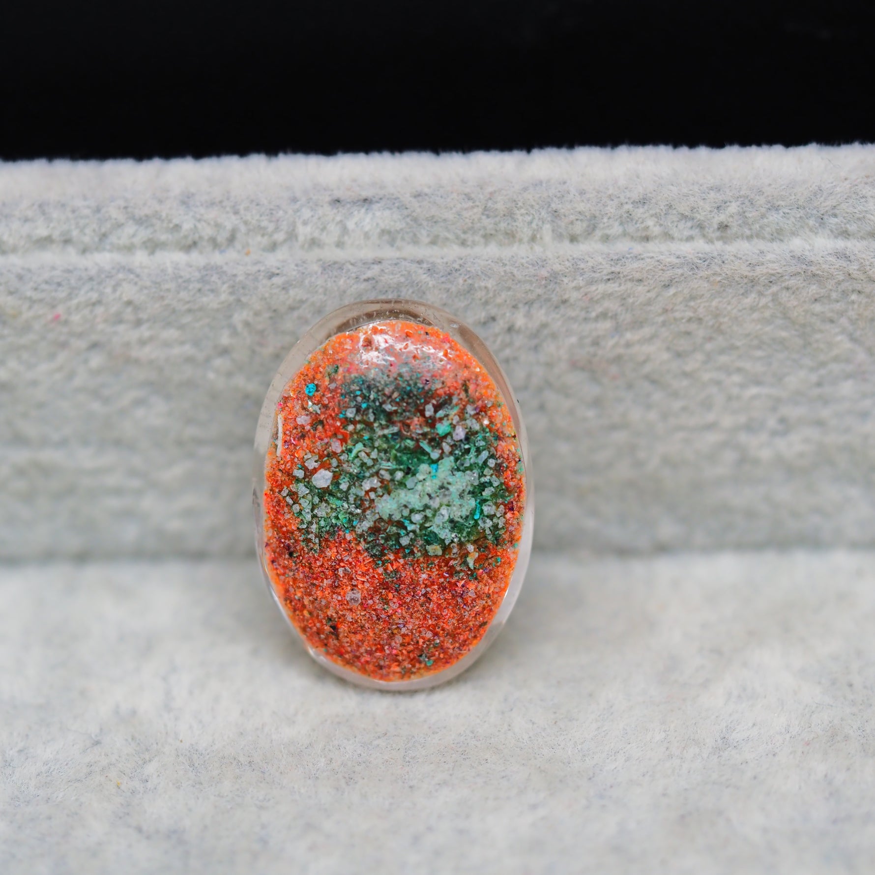 Garden quartz drill fill cabochon 26x18mm oval side view 10mm dome profile