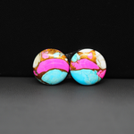 Cotton Candy Round Cabochon Pair 15x15x3mm 12.5ct - turquoise blue, pink and white - Pedra Gems