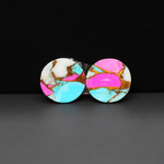Cotton Candy Round Cabochon Pair 15x15x3mm 12.5ct - turquoise blue, pink and white - Pedra Gems