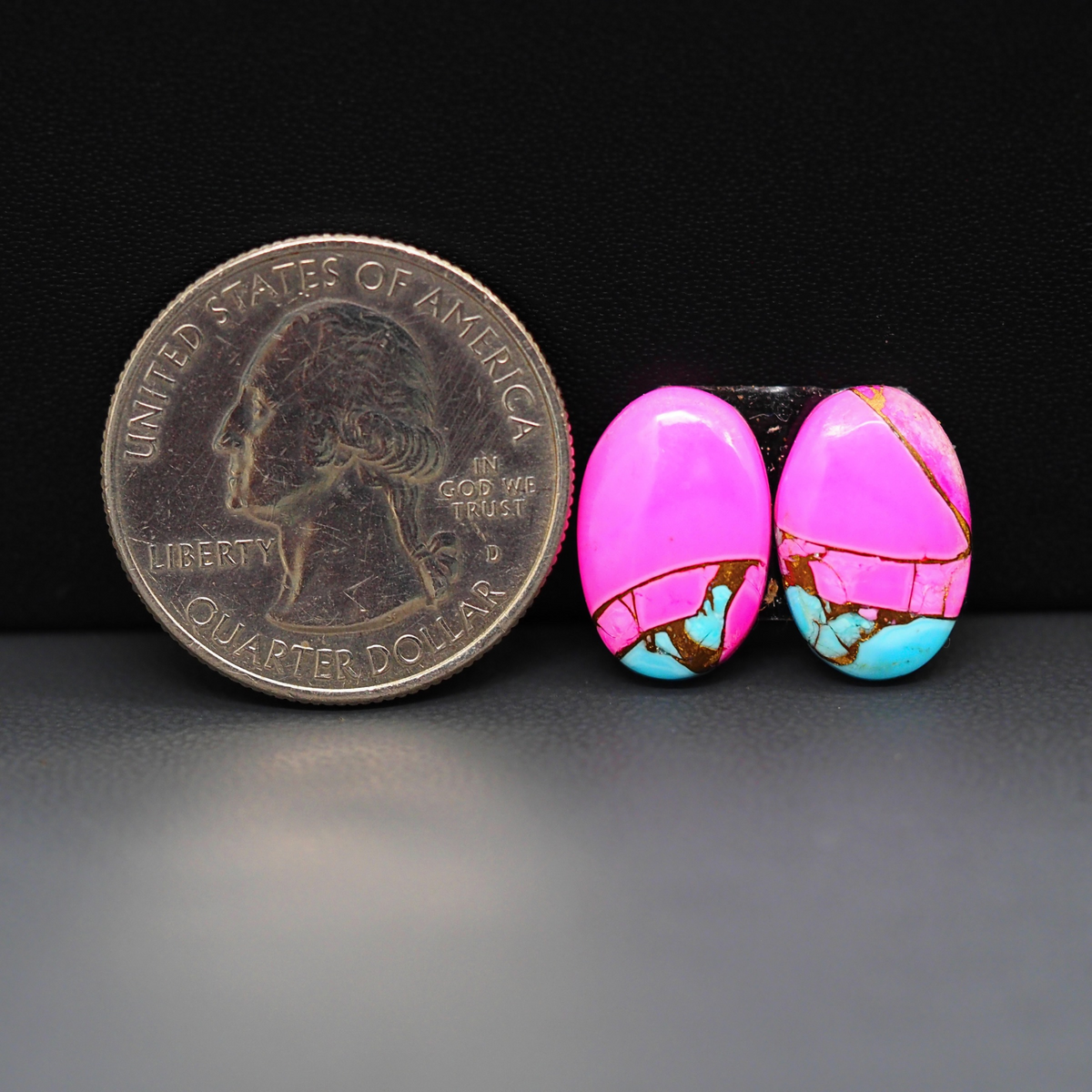 Cotton Candy Oval Cabochon Pair 15x10x3mm 9.5ct - pink and turquoise blue - Pedra Gems