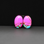 Cotton Candy Oval Cabochon Pair 15x10x3mm 9.5ct - pink and turquoise blue - Pedra Gems
