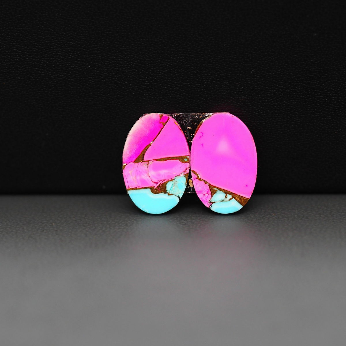 Cotton Candy Oval Cabochon Pair 15x10x3mm 9.5ct - pink and turquoise blue - Pedra Gems