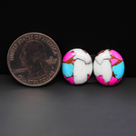 Cotton Candy Oval Cabochon Pair 16x14x3mm 14ct - white, pink and turquoise blue - Pedra Gems