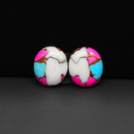 Cotton Candy Oval Cabochon Pair 16x14x3mm 14ct - white, pink and turquoise blue - Pedra Gems