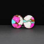 Cotton Candy Oval Cabochon Pair 16x14x3mm 14ct - white, pink and turquoise blue - Pedra Gems