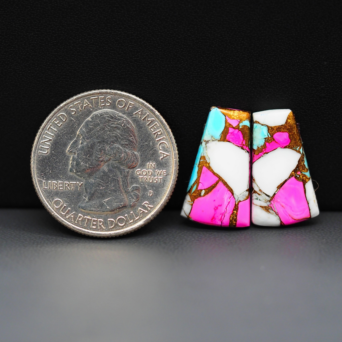 Cotton Candy Trapezoid Cabochon Pair 20x10x3mm 12ct - pink, white and turquoise blue - Pedra Gems