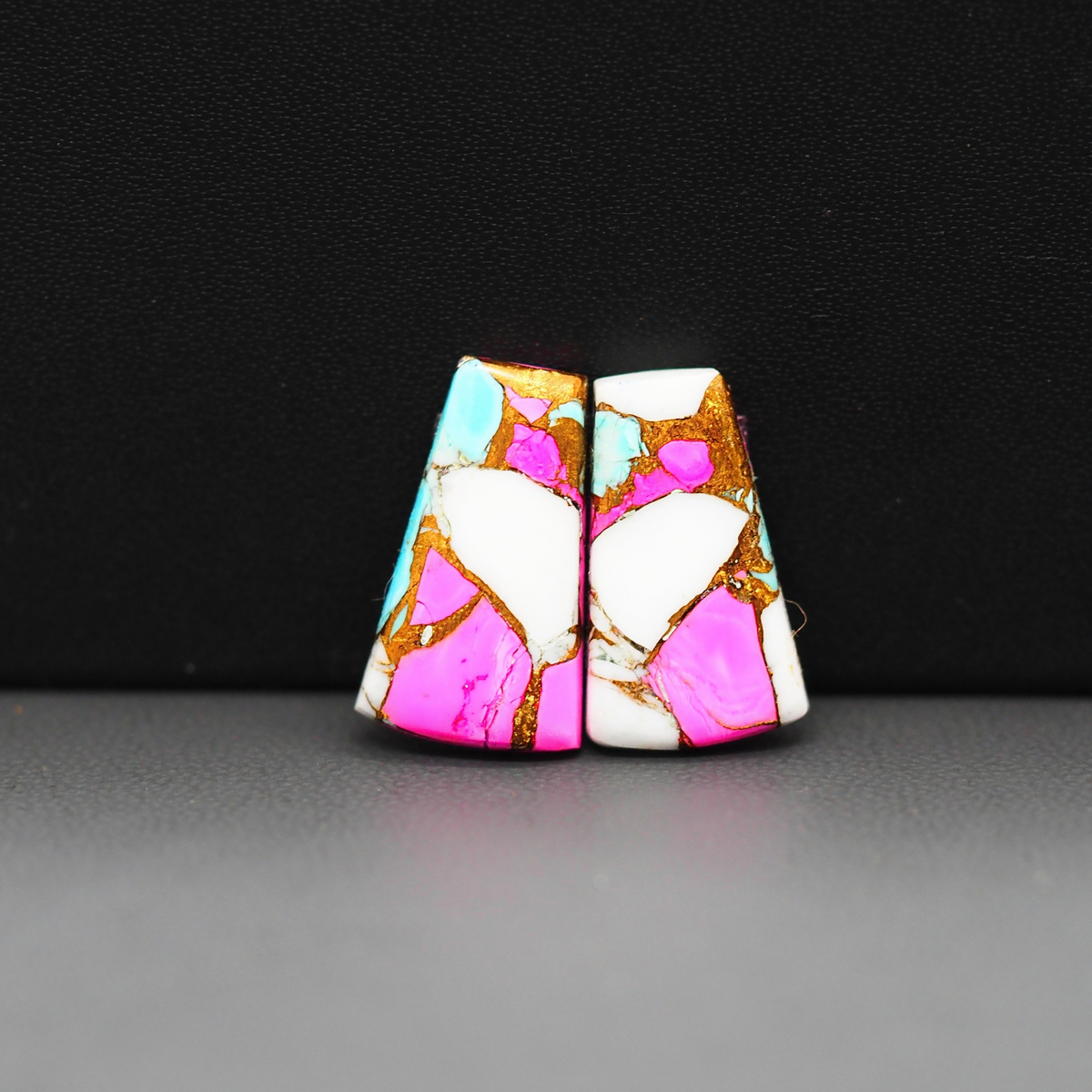 Cotton Candy Trapezoid Cabochon Pair 20x10x3mm 12ct - pink, white and turquoise blue - Pedra Gems