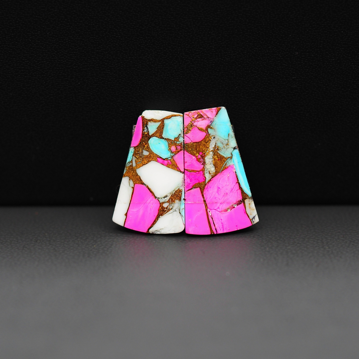 Cotton Candy Trapezoid Cabochon Pair 20x10x3mm 12ct - pink, white and turquoise blue - Pedra Gems