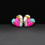 Cotton Candy Heart Cabochon Pair 15x14x3mm 11.5ct - pink, white and turquoise blue - Pedra Gems