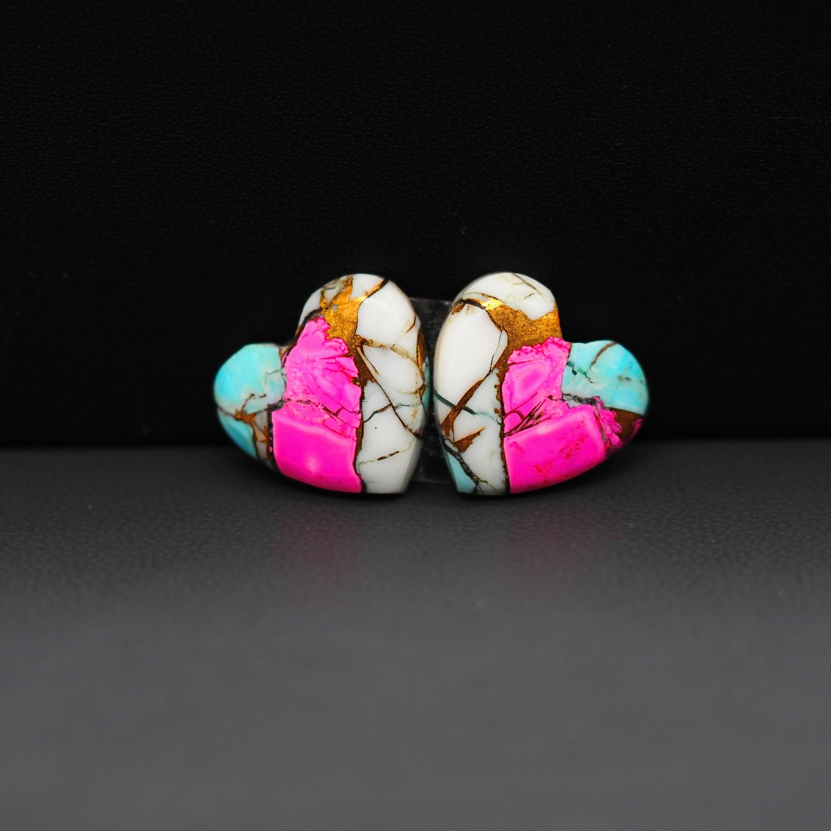 Cotton Candy Heart Cabochon Pair 15x14x3mm 11.5ct - pink, white and turquoise blue - Pedra Gems