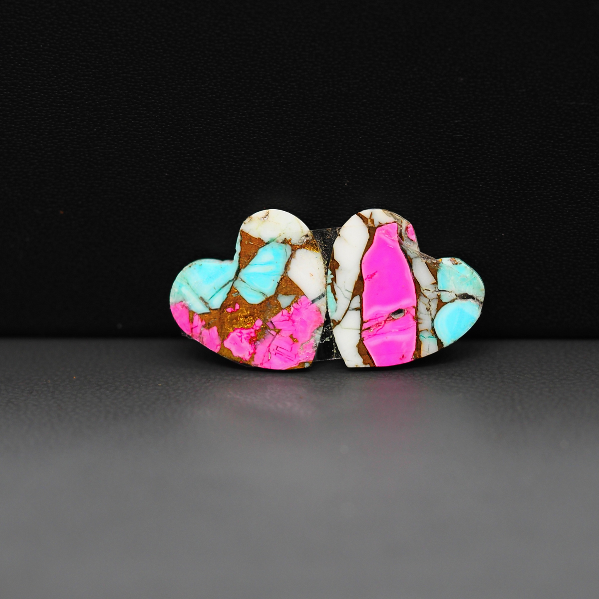 Cotton Candy Heart Cabochon Pair 15x14x3mm 11.5ct - pink, white and turquoise blue - Pedra Gems