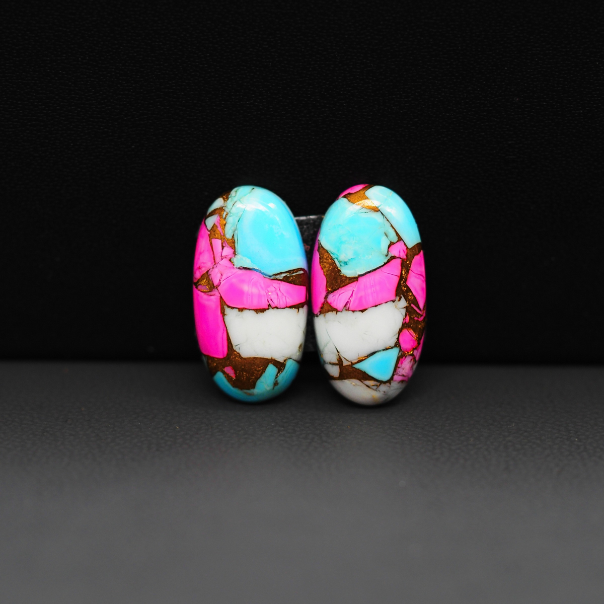 Cotton Candy Oval Cabochon Pair 19x10x3mm 12.5ct - turquoise blue, pink and white - Pedra Gems