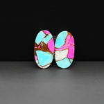 Cotton Candy Oval Cabochon Pair 19x10x3mm 12.5ct - turquoise blue, pink and white - Pedra Gems