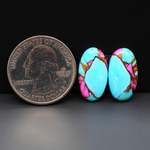 Cotton Candy Oval Cabochon Pair 18x10x4mm 14.5ct - turquoise blue and pink - Pedra Gems