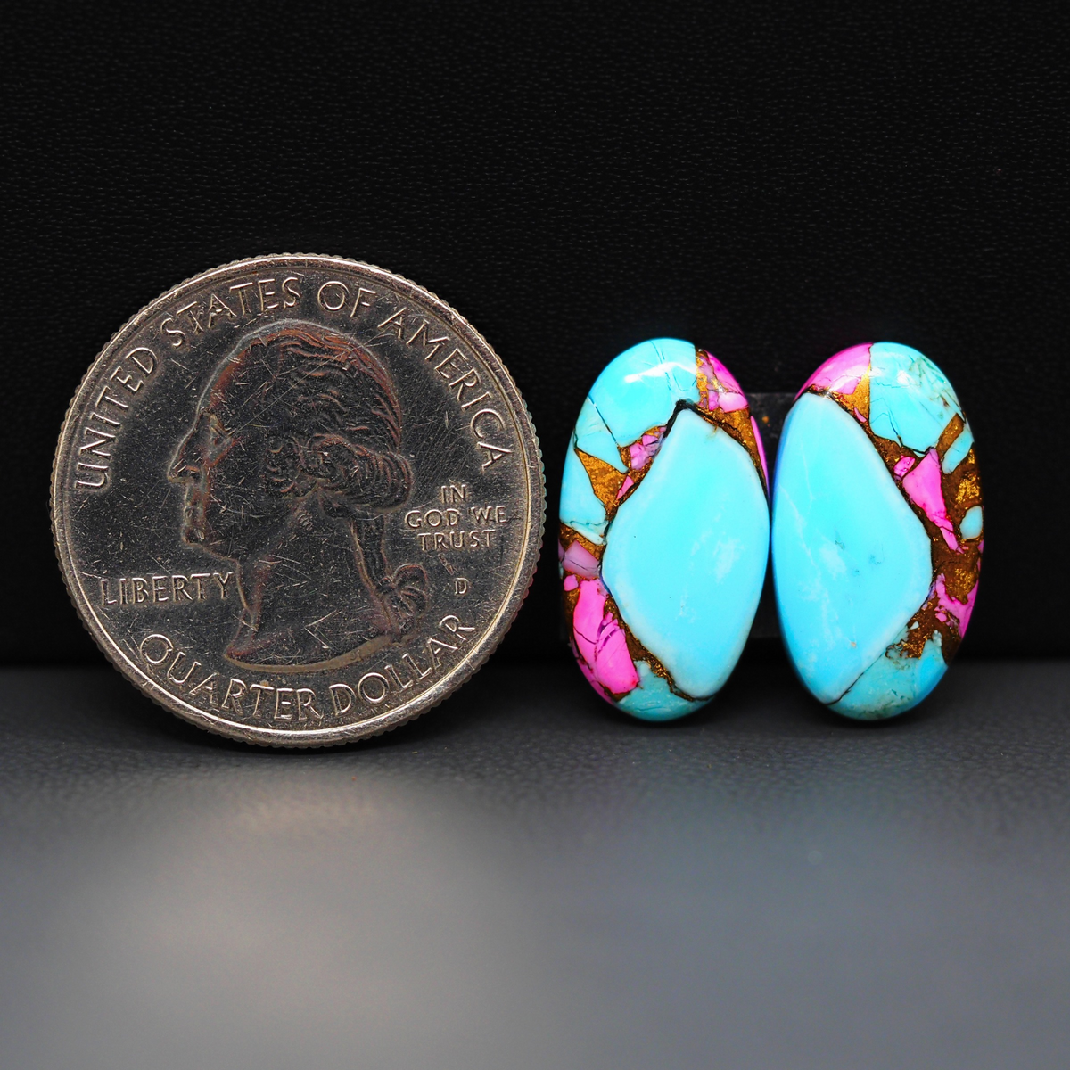 Cotton Candy Oval Cabochon Pair 18x10x4mm 14.5ct - turquoise blue and pink - Pedra Gems
