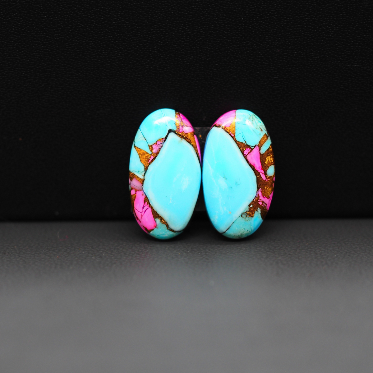 Cotton Candy Oval Cabochon Pair 18x10x4mm 14.5ct - turquoise blue and pink - Pedra Gems