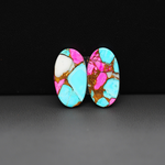 Cotton Candy Oval Cabochon Pair 18x10x4mm 14.5ct - turquoise blue and pink - Pedra Gems