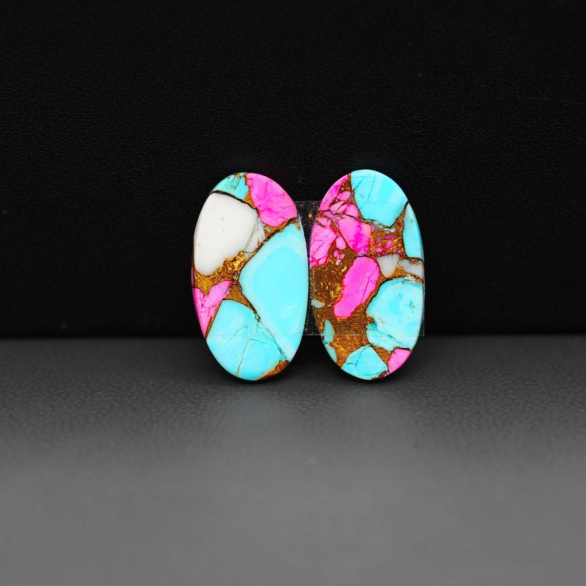 Cotton Candy Oval Cabochon Pair 18x10x4mm 14.5ct - turquoise blue and pink - Pedra Gems