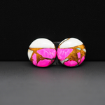 Cotton Candy Round Cabochon Pair 15x15x3mm 15.5ct - white, pink and turquoise blue - Pedra Gems