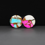 Cotton Candy Round Cabochon Pair 15x15x3mm 15.5ct - white, pink and turquoise blue - Pedra Gems