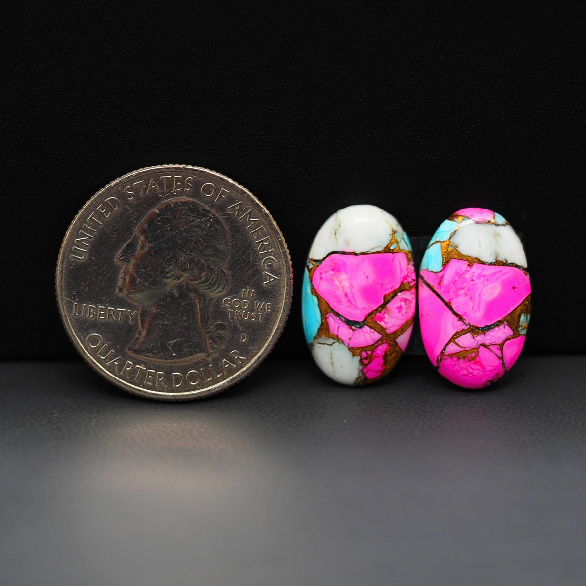 Cotton Candy Oval Cabochon Pair 18x13x3mm 13.5ct - pink, white and turquoise blue - Pedra Gems