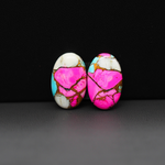 Cotton Candy Oval Cabochon Pair 18x13x3mm 13.5ct - pink, white and turquoise blue - Pedra Gems