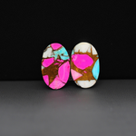 Cotton Candy Oval Cabochon Pair 18x13x3mm 13.5ct - pink, white and turquoise blue - Pedra Gems
