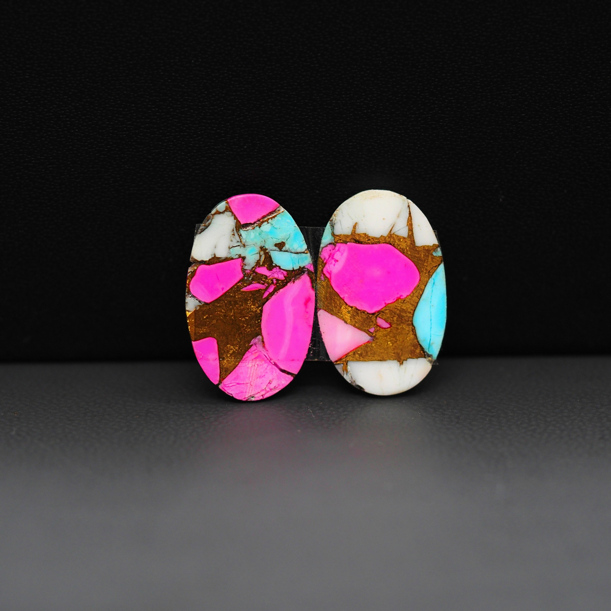 Cotton Candy Oval Cabochon Pair 18x13x3mm 13.5ct - pink, white and turquoise blue - Pedra Gems